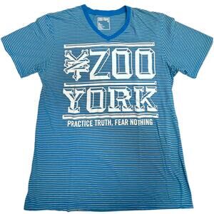 Zoo York Men’s XL Striped T-Shirt Blue White “Practice Truth, Fear Nothing”